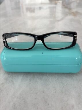 Tiffany & Co. Black Rectangular Women's Reading Glasses with Turquoise Case